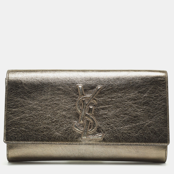 Yves Saint Laurent Handbags - YVES SAINT LAURENT Metallic Leather Belle De Jour Flap Clutch